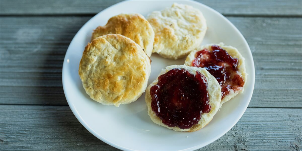 Buttermilk biscuits with strawberry jam